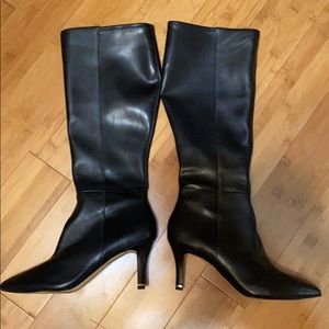 WHBM tall pointed toe heeled black boots